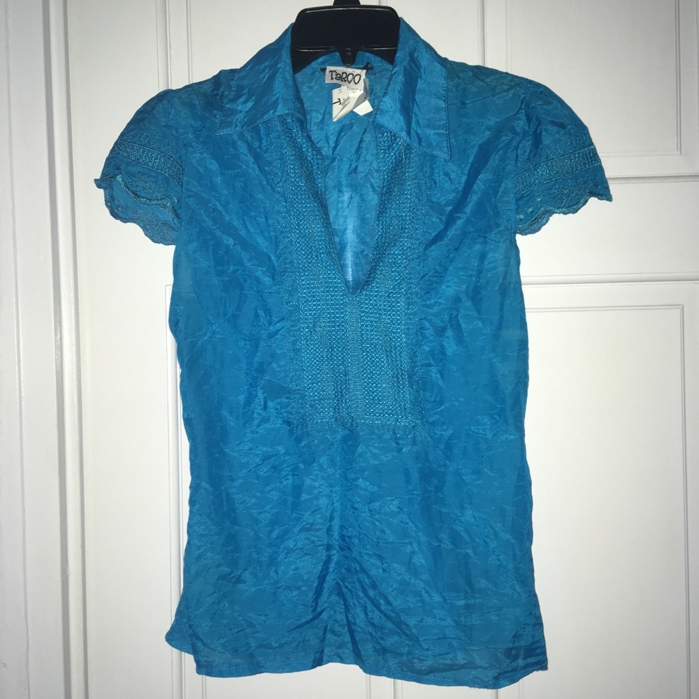 Taroo boutique blue 100% silk embroidered shirt